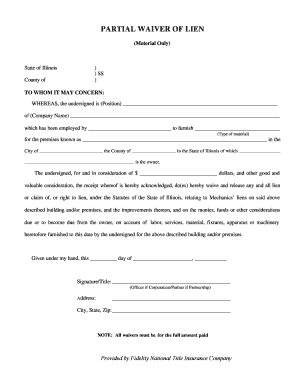 Partial Waiver of Lien for Material