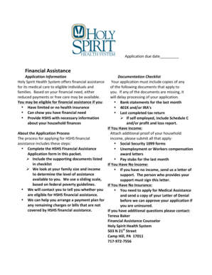 Holy Spirit Health System Financial Assistance Application
