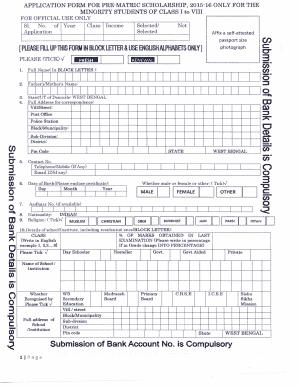 Pre-Matric Scholarship Application Form