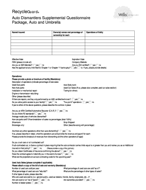 Auto Dismantlers Supplemental Questionnaire