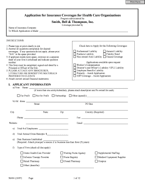 Application for Insurance Coverages for Health Care Organizations