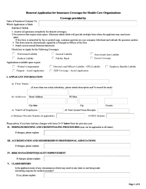 Insurance Coverage Renewal Application for Healthcare Organizations