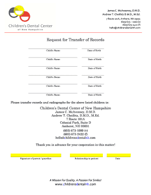 Request for Transfer of Dental Records