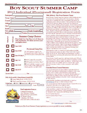 2013 Boy Scout Summer Camp Registration Form