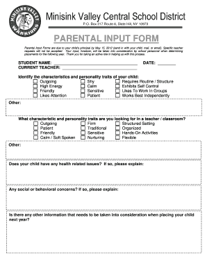 Parental Input Form