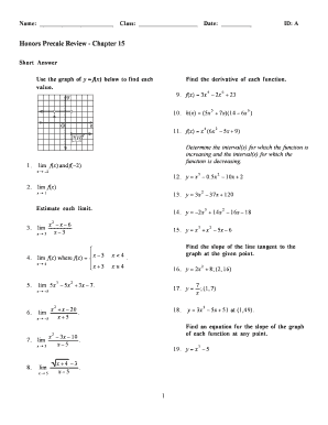 Honors Precalc Review - Chapter 15
