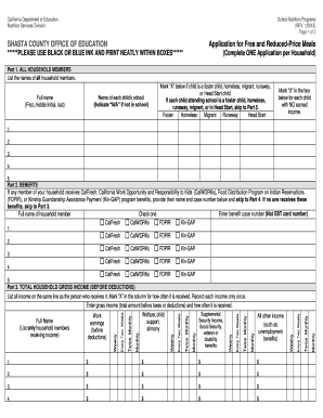 California Free and Reduced-Price Meals Application