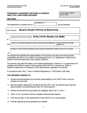 California CACFP Sponsor-Provider Agreement