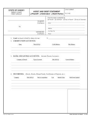 Hawaii Family Court Asset and Debt Statement