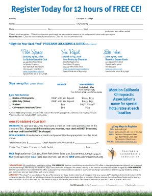 California Chiropractic Association Re-Licensing Seminar Registration Form