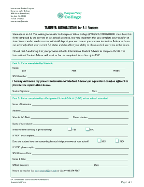 F-1 Student Transfer Authorization Form