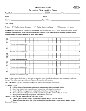 Davis School District Behavior Observation Form