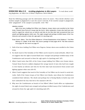 MLA Exercise on Avoiding Plagiarism