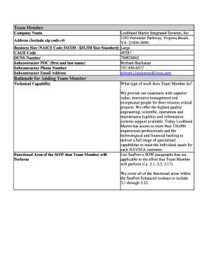 Lockheed Martin Team Member Form