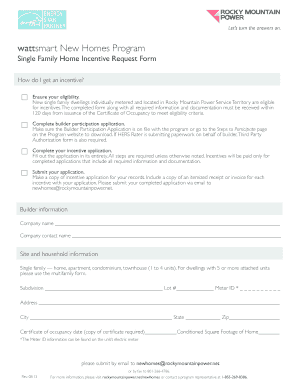 Single Family Home Incentive Request Form