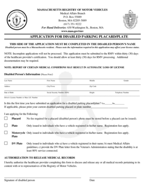 Massachusetts Disabled Parking Placard/Plate Application