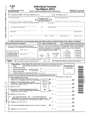 North Carolina D-400 Individual Income Tax Return 2012