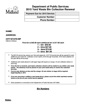2015 Yard Waste Bin Collection Renewal