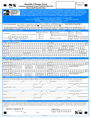 Voluntary Hospitals House Staff Benefits Change Form