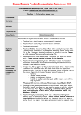 Fillable Online Hillingdon Gov Disabled Persons Freedom Pass Application Form January 2016 Hillingdon Gov Fax Email Print Pdffiller