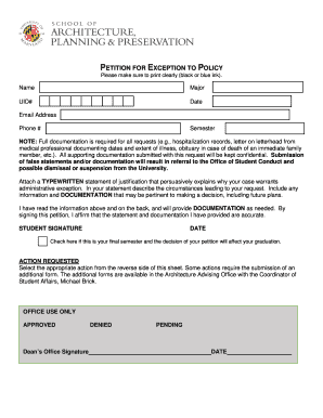 PETITION FOR EXCEPTION TO Please make sure to print