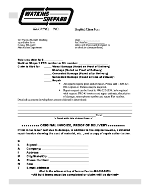 Watkins Shepard Trucking Claims Form
