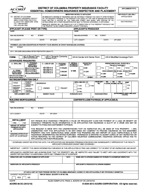 District of Columbia Property Insurance Facility Application
