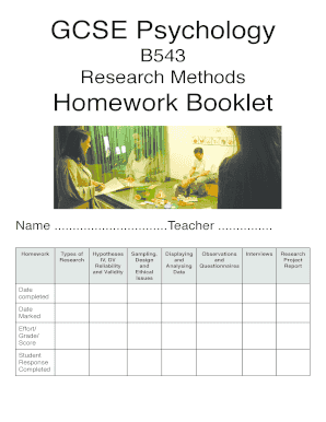 GCSE Psychology Research Methods Homework Booklet
