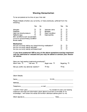 Waxing Consultation Form