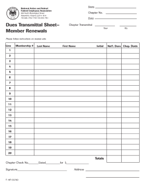 F-16R Dues Transmittal Sheet