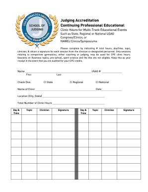 USAG Gymnastics Judging CPE Clinic Hours Form