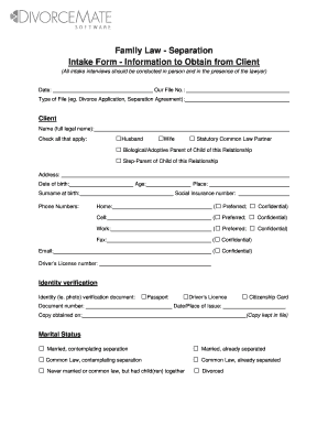 Family Law Separation Intake Form
