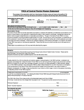 YMCA After School Enrichment Program Authorization