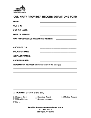 Culinary Provider Reconsideration Form