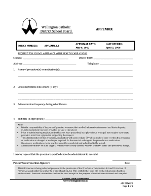 Request for School Assistance with Health Care