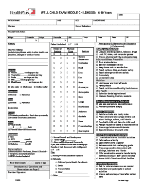 WELL CHILD EXAM-MIDDLE CHILDHOOD 6-10 Years DATE DOB SEX - healthplus