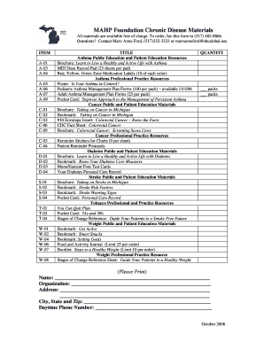 MAHP Foundation Chronic Disease Materials Order Form