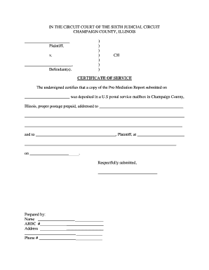 Certificate of Service for Pre-Mediation Report