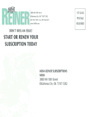 NRHA Reiner Subscription Form