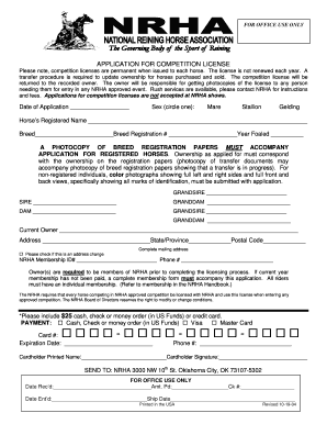 NRHA Competition License Application