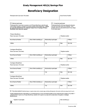 Grady Management 401(k) Beneficiary Designation Form