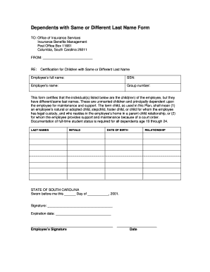 Dependents with Same or Different Last Name Form