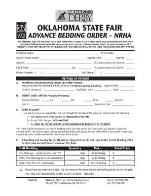 Oklahoma State Fair Advance Bedding Order