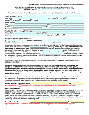 FORM A - Annual Youth Ministry Parental Liability Waiver