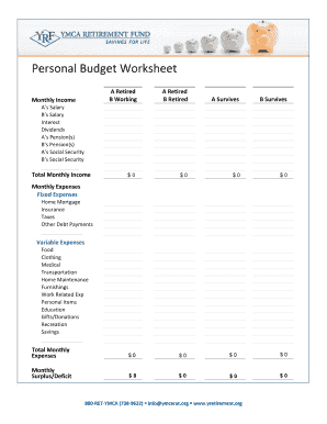 Personal Budget Sheet - yretirementorg