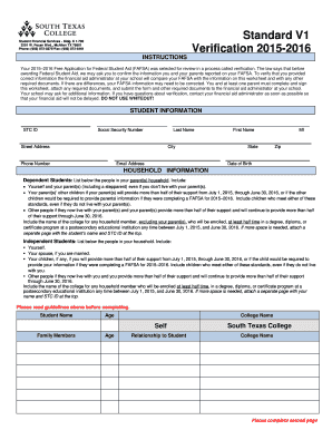 Academic cv template for phd application word - Standard V1 Verification 20152016 Student Financial Services Bldg - studentservices southtexascollege