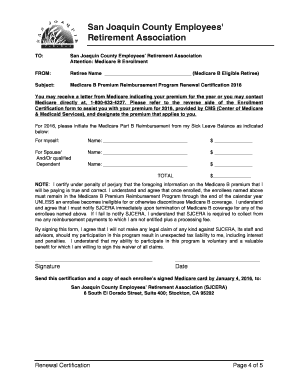 Medicare B Premium Reimbursement Program Renewal Certification