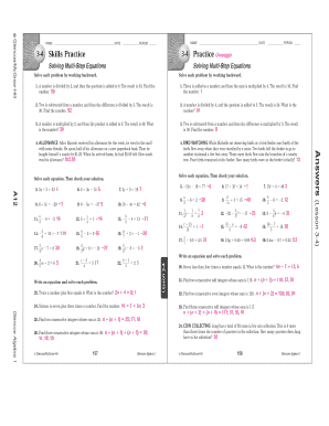 Algebra 1 Skills Practice