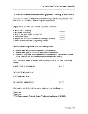 Certificate of Personal Protective Equipment Training