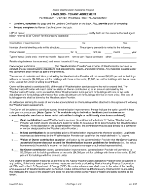 Alaska Weatherization Assistance Program Landlord Tenant Agreement